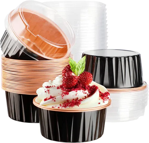 Miniatura 24 de EUSOAR Forros para cupcakes con tapas, 30 piezas desechables de papel de aluminio de 5 onzas, moldes para hornear cupcakes, envases de postre