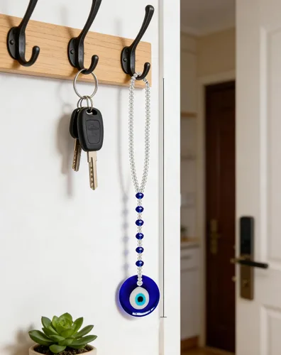 Miniatura 6 de Adorno colgante de auto de mal de ojo, accesorios para mujeres y hombres, adorno colgante de cristal para espejo retrovisor (forma redonda)