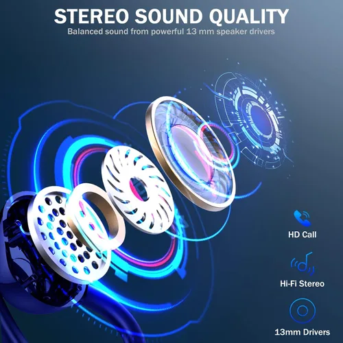 Miniatura 6 de Rulefiss Auriculares inalámbricos Bluetooth deportivos, 5.3 inmersivos HiFi estéreo sobre la oreja, auriculares intraurales de 48 horas con ganchos