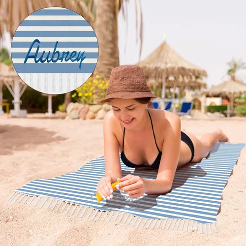 Miniatura 4 de Toalla de playa personalizada con borlas, toalla de playa turca personalizada de gran tamaño con nombre bordado para adultos y niños, piscina