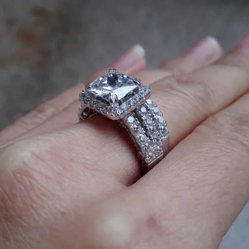 Miniatura 2 de Wuziwen Anillo de compromiso de 4 quilates para mujer, plata de ley, circonita cúbica, anillo de boda