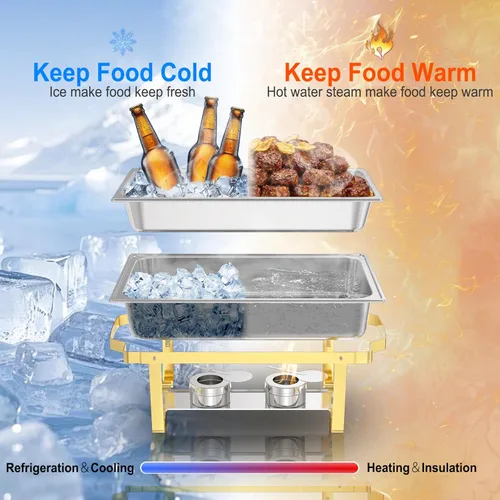Miniatura 5 de Platos de roce para buffet, paquete de 4, 11 cuartos cuadrados [tamaño grande y resistente] Calentadores de alimentos de acero inoxidable para Oro