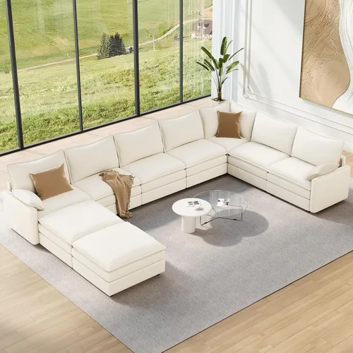 Miniatura 102 de Vesgantti 2 Piece Loveseat & 3 Seater Sofa Set, Modular Cloud Couch, Beige