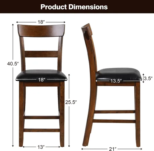 Miniatura 3 de NAFORT Juego de 2 taburetes de bar de altura de mostrador, sillas de comedor altas de madera maciza de 25.5 pulgadas con cojín, taburetes
