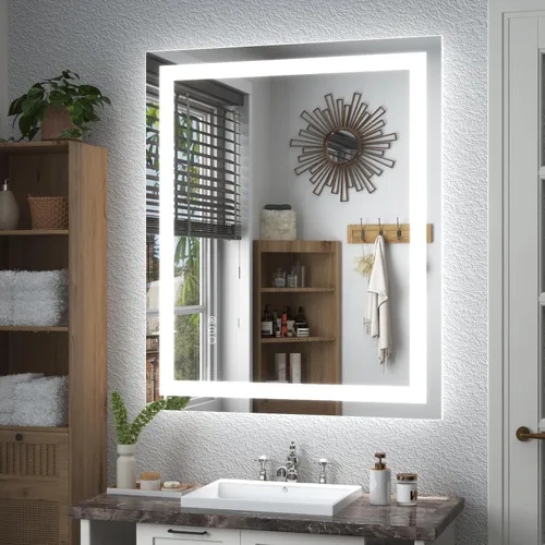 Miniatura 28 de 40x32 Espejo LED inteligente para baño, espejo de tocador regulable con luces, espejo de maquillaje retroiluminado y frontal para pared, antivaho