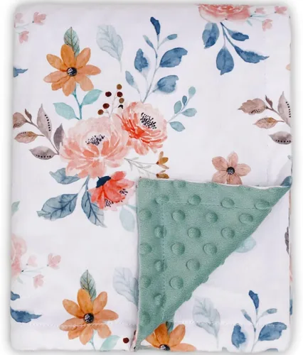 Miniatura 9 de BORITAR Manta de bebé para niñas, súper suave de doble capa de minky con respaldo punteado, manta azul oscuro con estampado floral de belleza, 30 x