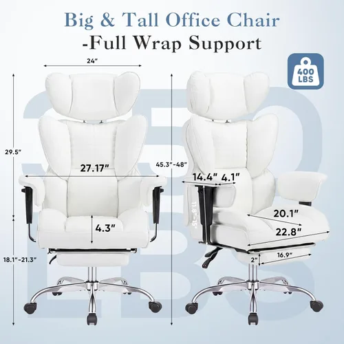 Miniatura 3 de DUMOS Silla de escritorio grande y alta para oficina en casa, silla de computadora para juegos, silla ergonómica ejecutiva con reposapiés, respaldo
