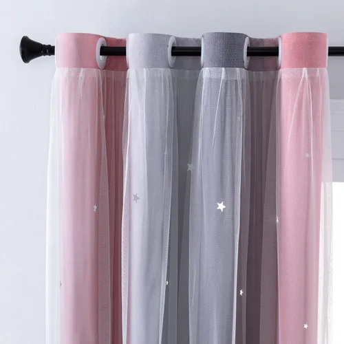 Miniatura 36 de XiDi Cortinas opacas con estrellas para habitaciones de niños, cortinas verdes para ventana de dormitorio de niños, azul y gris, 52 pulgadas de Azul