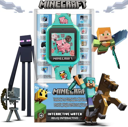 Minecraft - Reloj inteligente para niños con pantalla táctil, 10 caras de reloj, juegos, cámara, alarma, temporizador, contador de pasos y