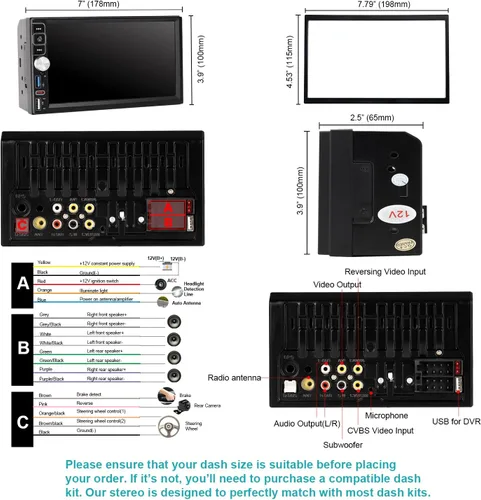 Miniatura 8 de Estéreo para coche de doble din, 7 pulgadas, pantalla táctil inalámbrica CarPlay/Android Auto Bluetooth, radio AM/FM, USB tipo C