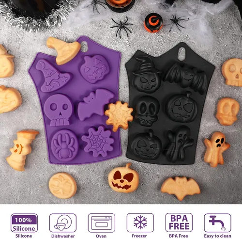Miniatura 7 de Webake Molde para pastel de Halloween, moldes de silicona con forma de calabaza, calavera, fantasma, murciélago para pasteles, gelatina, jabón, 2