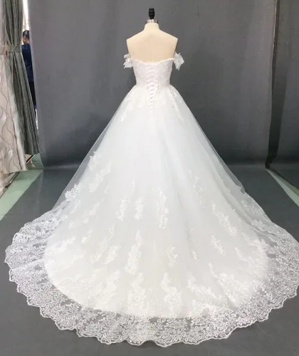 Miniatura 4 de XYAYE Verano playa una línea vestidos de novia para novia 2021 con mangas fuera del hombro vestido de novia con apliques XY013