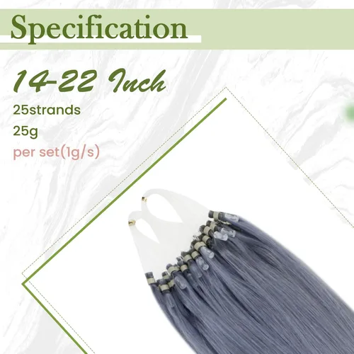 Miniatura 4 de RUNATURE Extensiones de cabello humano real con micro cuentas, color azul claro, 16 pulgadas, extensiones de cabello humano Remy de color azul