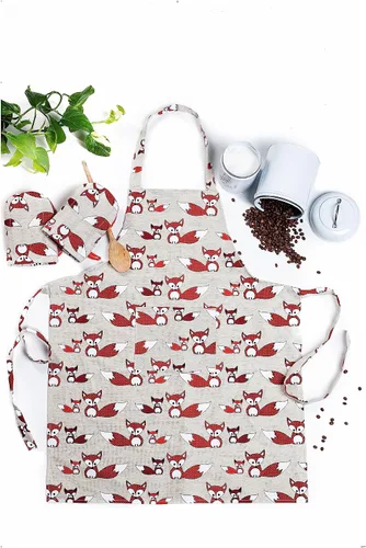 Miniatura 4 de Delantal de cocina de lino con 2 guantes cortos para horno, delantales de cocina con bolsillo frontal para mujeres y hombres con bonito diseño