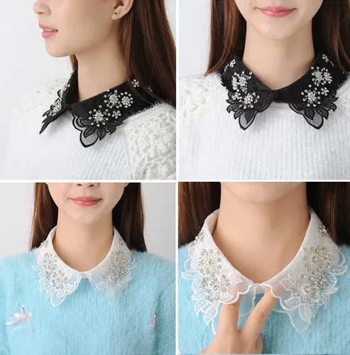 Miniatura 7 de Mural Art Collar desmontable bordado flores falso cuello blusa collar