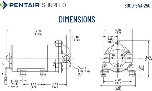 Miniatura 6 de PENTAIR SHURFLO 8000-543-250 Bomba de diafragma de 12 V CC de alto caudal, 1.8 GPM 50 PSI, derivación interna resistente a productos químicos