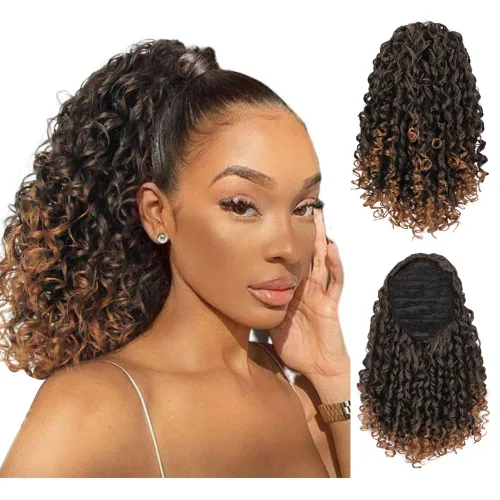 Miniatura 8 de AISI BEAUTY Extensión de cola de caballo rizada con cordón para mujeres negras, cola de caballo sintética rizada con cordón con 2 clips en colas
