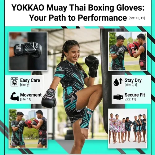Miniatura 6 de Yokkao Guantes de Boxeo Muay Thai – Guantes esenciales para principiantes, hombres y mujeres, de piel de microfibra, acolchado de espuma multicapa