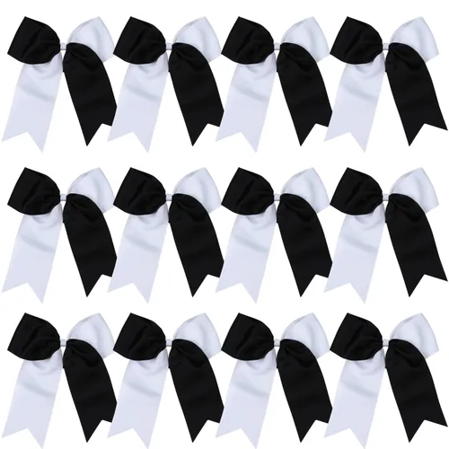 Miniatura 40 de Lazos de animadora jumbo de 8 pulgadas con diamantes de imitación brillantes para cola de caballo, lazos de porrista, 6 unidades, color negro