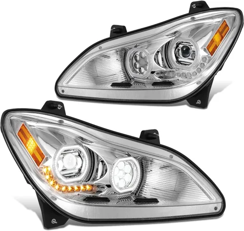 Miniatura 8 de DNA MOTORING HL-HAY-037-BK Par de Faros con LED DRL Secuencial de Señal de Giro con Reflector Compatible con Kenworth T680 13-21, Cromo/Negro