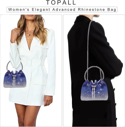 Miniatura 6 de Bolso de noche con diamantes de imitación para mujer, bolso de mano plateado con diamantes brillantes para mujer, fiesta, club, boda, baile