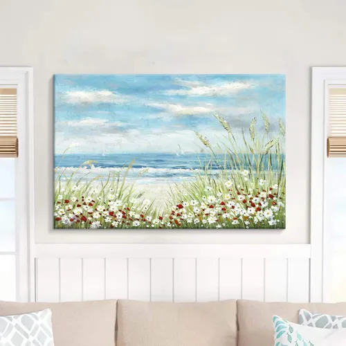 Miniatura 3 de UTOP-art Arte de Pared de Pintura Abstracta de Flores Silvestres: Flores en la Playa con Olas del Océano, Paisaje Marino, Obra de Arte en Lienzo