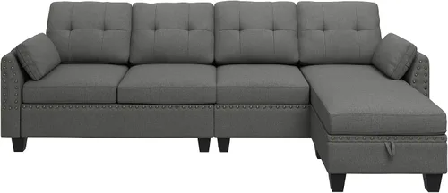 Miniatura 7 de HONBAY - Sofá seccional convertible en forma de L, sofá reversible seccional para sala de estar, color gris