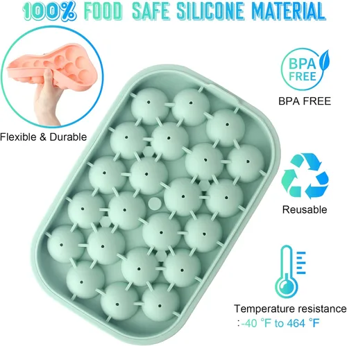 Miniatura 3 de Bandeja para cubitos de hielo, paquete de 2 unidades de silicona flexible para 22 bolas de hielo con tapa, sin BPA, bandejas de cubitos de hielo