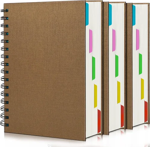 Miniatura 17 de EUSOAR - Cuaderno en espiral de tapa dura para universidad, rayado, paquete de 3 cuadernos A5 de 5.5"x8.3", con 5 divisiones, para escritura, tapa