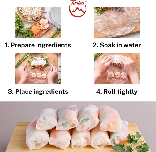 Miniatura 6 de TANISA Envoltura orgánica del papel del arroz integral, rollos frescos de los envoltorios del papel del arroz del rollo de la primavera sin gluten