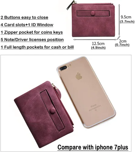 Miniatura 6 de AOXONEL Cartera pequeña de cuero plegable Rfid para mujer, con cremallera, bolsillo para tarjeta de identificación, delgada, compacta y delgada