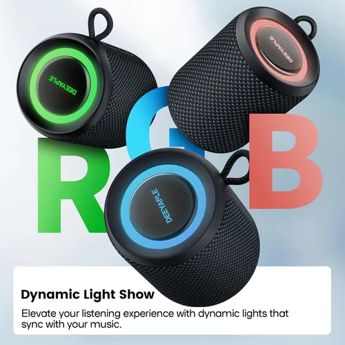 Miniatura 5 de Altavoz Bluetooth inalámbrico, IP67 impermeable y a prueba de polvo altavoz portátil con luces, sonido estéreo fuerte de 15 W, batería de 2500 mAh