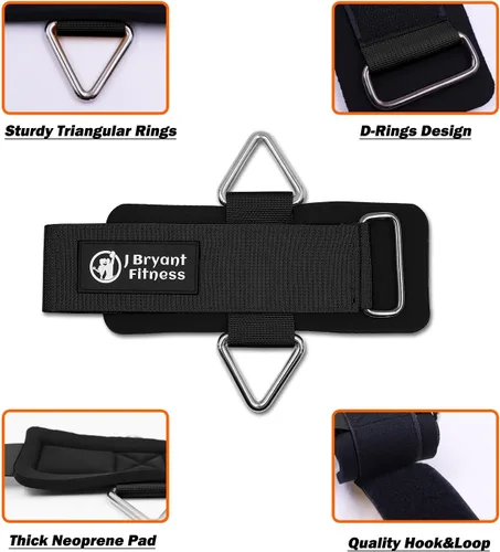 Miniatura 3 de J Bryant Muñequeras de fitness para máquinas de cable, correas de muñeca ajustables resistentes con acolchado de neopreno de 0.276 in para Negro