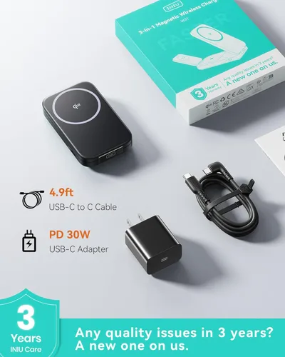 Miniatura 6 de INIU Estación de carga inalámbrica 3 en 1, cargador de viaje certificado Qi2 de 15W para múltiples dispositivos Apple, soporte de cargador Negro