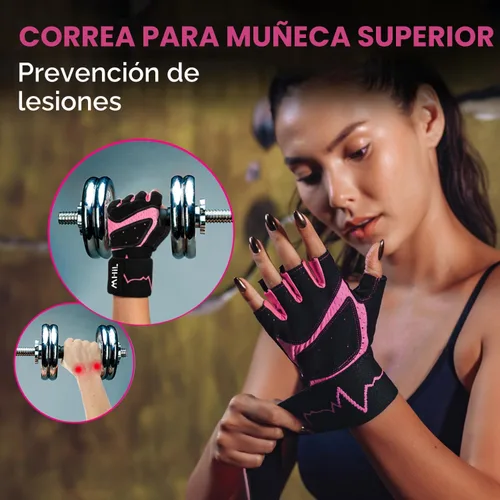 Miniatura 8 de MhIL Guantes de entrenamiento para mujer – Guantes de gimnasio transpirables para mujer con protección de palma y agarre mejorado – Guantes Rosado