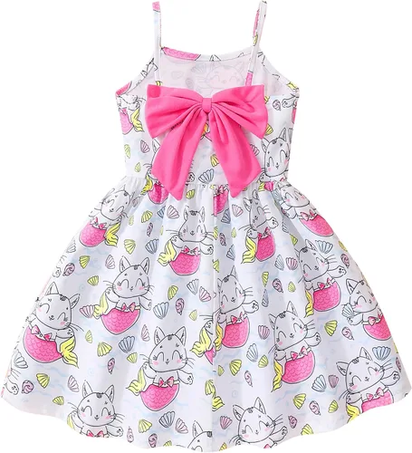 Miniatura 60 de Vestido de verano para niños pequeños, con diseño de dinosaurio, sin espalda, con lazo, vestido de playa de cumpleaños