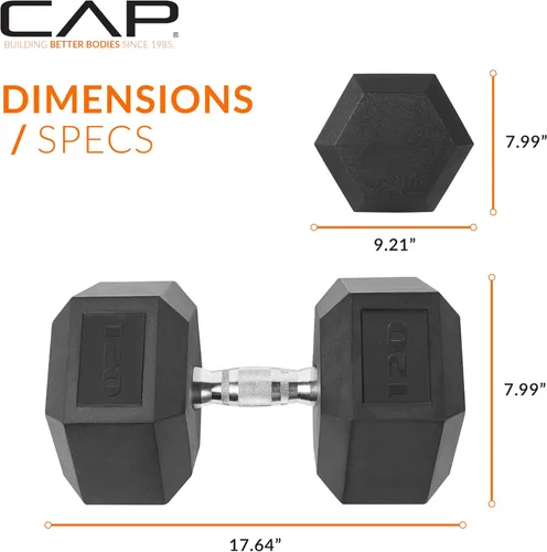 Miniatura 4 de CAP Barbell Peso de la mancuerna hexagonal recubierta, individual, 10-120 libras, múltiples opciones