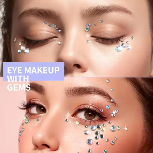 Miniatura 3 de Teenitor Gemas para Rostro Maquillaje Diamantes de Imitación Pegatinas Autoadhesivas, 650 Piezas Joyas para Ojos de Maquillaje para Festivales