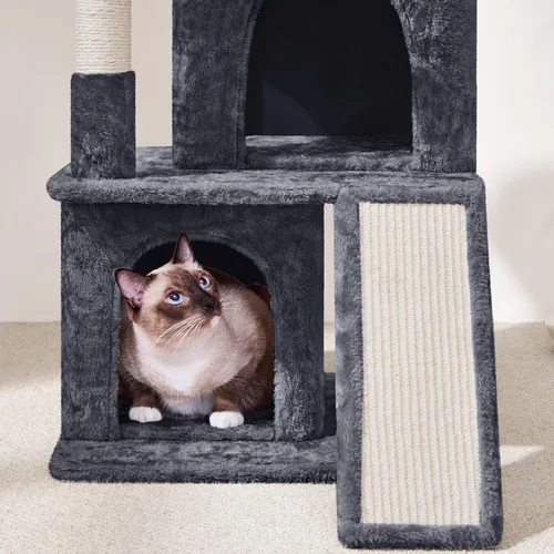 Miniatura 7 de Yaheetech Árbol para gatos para mascotas de interior, torre de 36 pulgadas con plataforma extra grande, postes rascadores, tablero, pelota colgante