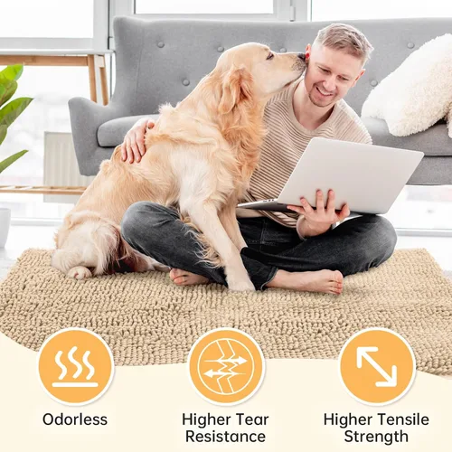 Miniatura 5 de Tapete absorbente para puerta de perro, para patas fangosas, 48 x 30 pulgadas, tapete de felpilla para interiores de entrada, atrapa la suciedad
