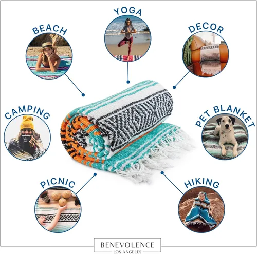 Miniatura 3 de Manta mexicana tipo sarape, tejida a mano, perfecta para usarse como tapete de yoga, manta de playa, manta de picnic, montura de caballo