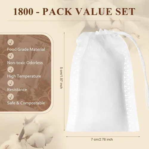 Miniatura 2 de 1800 bolsas de té para hojas sueltas, bolsas de filtro de té desechables a granel, bolsas de infusor con cordón vacías naturales para café, especias