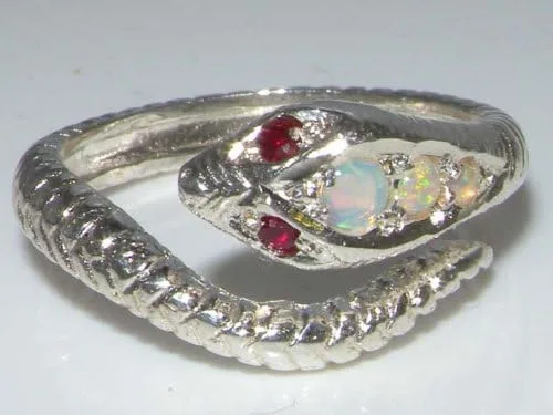 Miniatura 5 de Anillo de plata de ley 925 auténtico ópalo y rubí para mujer