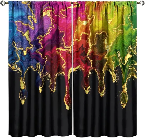 Miniatura 18 de Cortinas opacas abstractas de arco iris, pintura de color arcoíris con gotas, diseño gráfico creativo con bolsillo para barra, para sala de estar