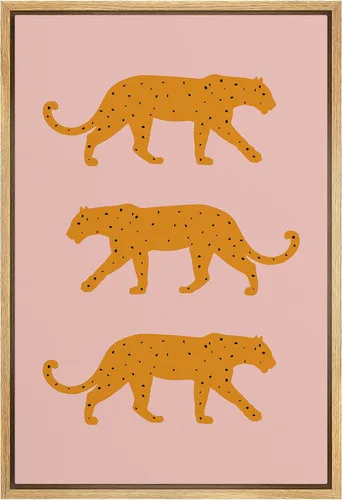 Miniatura 46 de SIGNWIN Lienzo Enmarcado Impresión Arte de Pared Decoración de Habitación Preppy Guepardo Africano Gato Fondo Verde Naturaleza Silvestre Dibujos