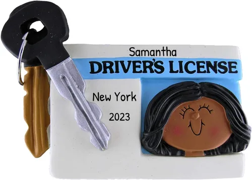 Miniatura 10 de Adorno personalizado para árbol de Navidad de niña con licencia de conducir 2024 - Personalización gratuita Licencia de conducir morena