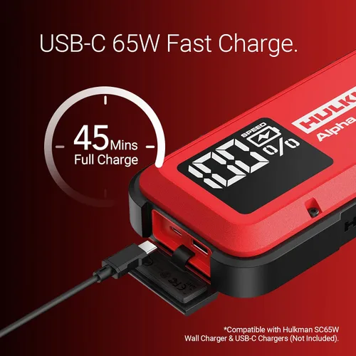 Miniatura 5 de Arrancador de batería Hulkman Alpha, Rojo Ultra, Arrancador de 1000 A, 37 Wh, ligero, elegante, caja de arranque de 12 V con cables de puente