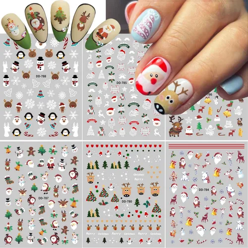 Miniatura 10 de 8 hojas de calcomanías de arte de uñas para el día de San Valentín, autoadhesivas, 3D, color plateado, rosa, rojo, labios, letras de corazón, diseño