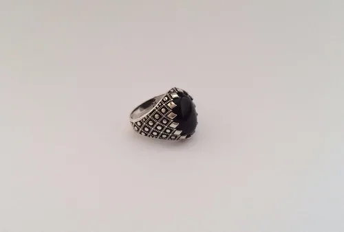 Miniatura 7 de Anillo de plata de ley 925K de ónix negro ovalado para hombre, Plata de ley, plata, Ónix