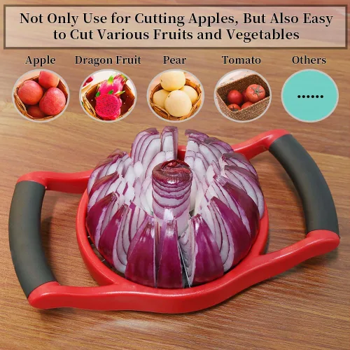 Miniatura 7 de Newness - Cortador de manzana extra grande de 5.12 pulgadas, cortador de manzana resistente de 16 rebanadas, descorazonador de manzana duradero, Rojo